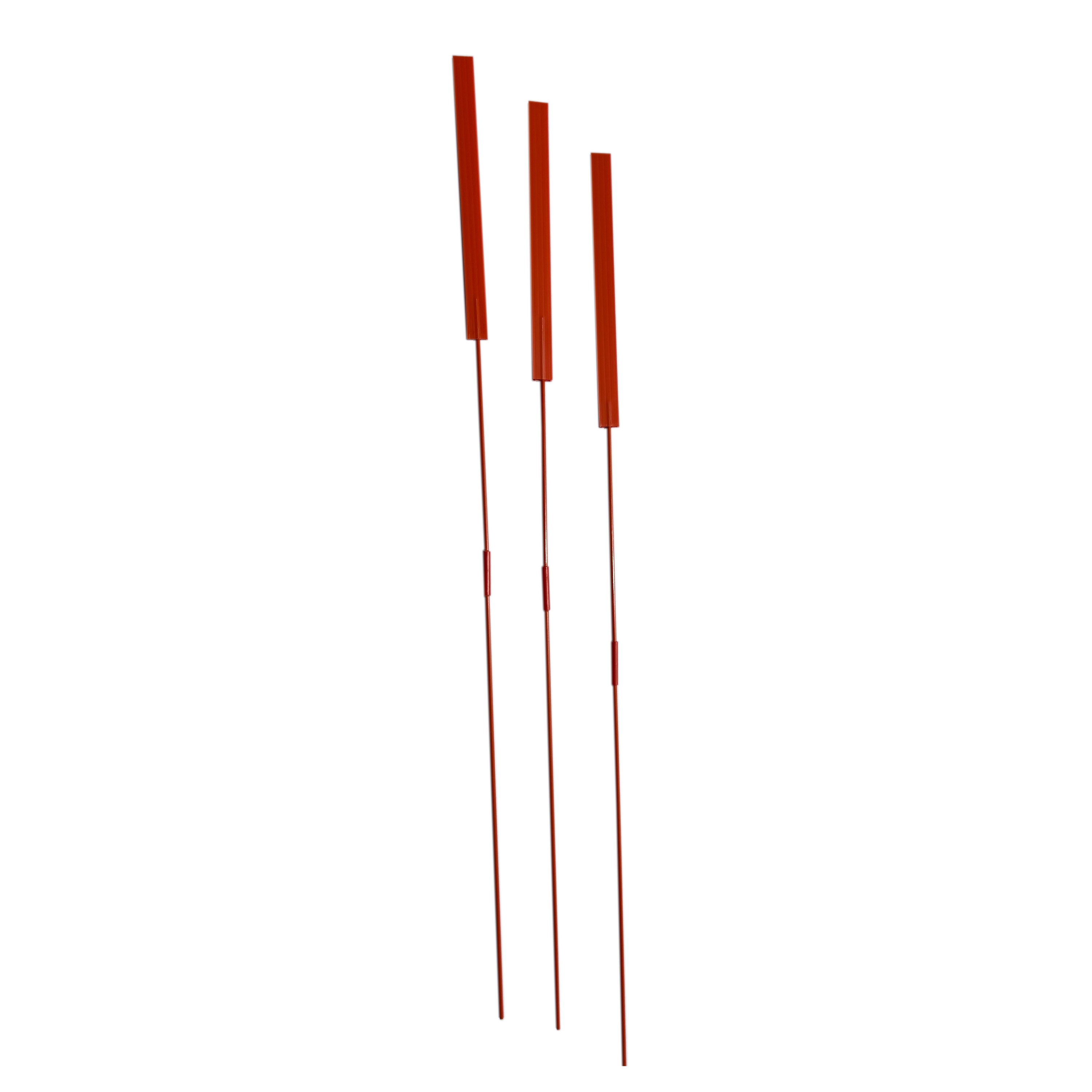 Three red vertical sticks on a white background